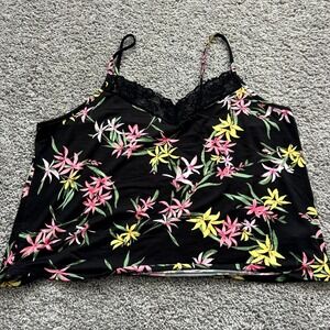 Joyspun Women XL Floral Camisole Lace Trim Sleep Tank Top Black Pink Yellow Soft